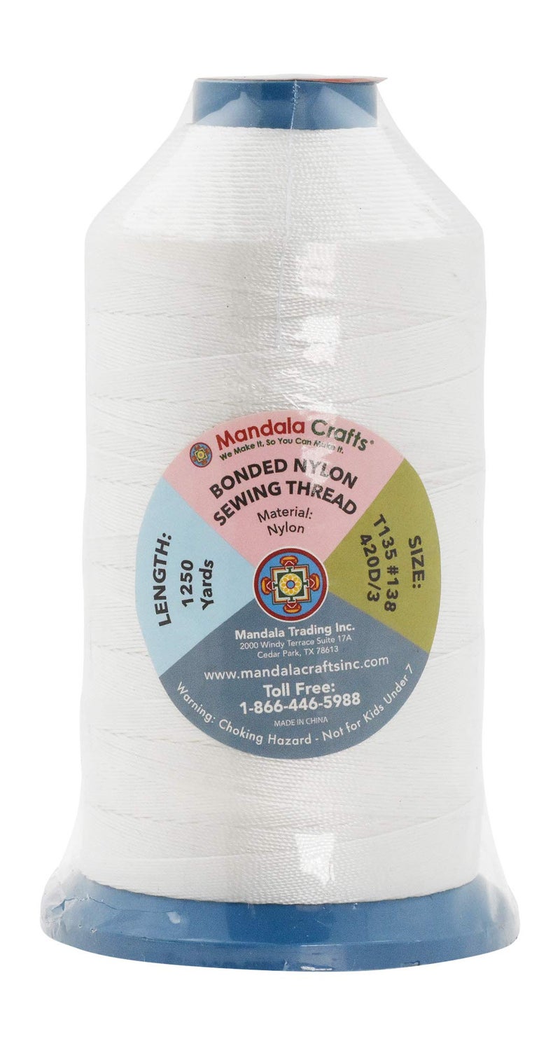 Mandala Crafts Size 138 420D T135 Bonded Nylon Thread - White 1250 YDs Tex 135 Heavy Duty Sewing Threads for Leather, Jeans, Weaving, Outdoor Marine Upholstery - Image 3